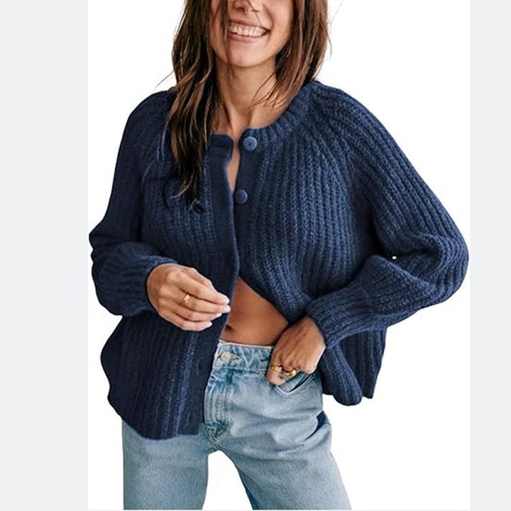 Damen Oversize Mohair-Effekt Strickjacke mit Rippenstruktur und Rundhalsausschnitt Drune