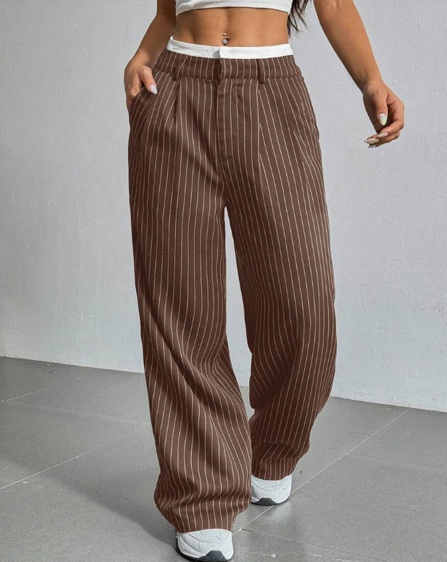 Damen Elegante und locker geschnittene Business-Hosen mit Streifen Drune