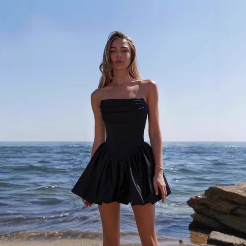 Damen Rüschensminikleid mit schulterfreiem Design und voluminösem Rock Drune