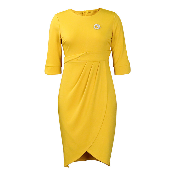Damen Wickelkleid mit eleganter Drapierung und schickem Broschenakzent Drune