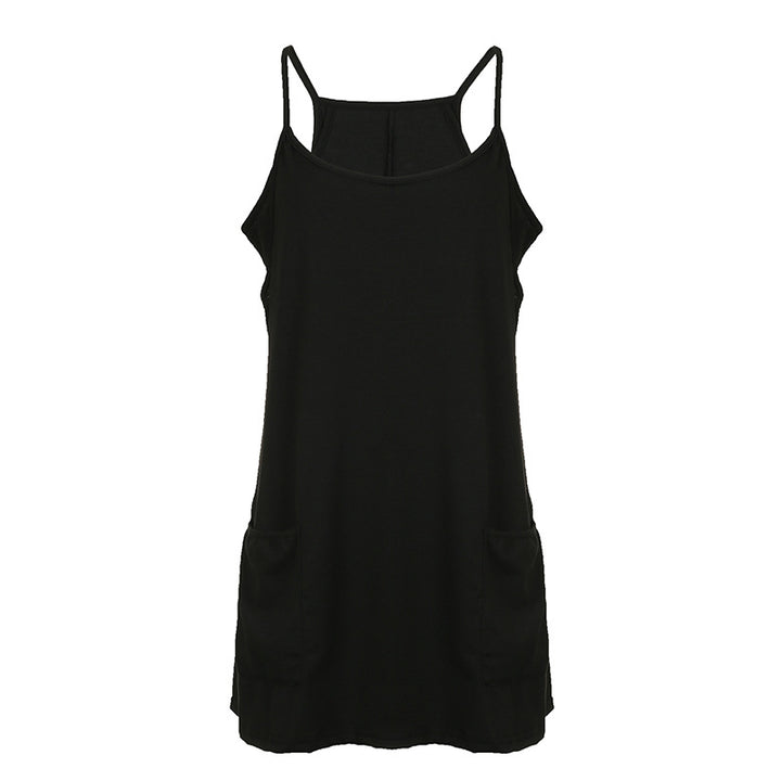 Damen ärmelloses Freizeitkleid mit Taschen und verstellbaren Trägern Drune