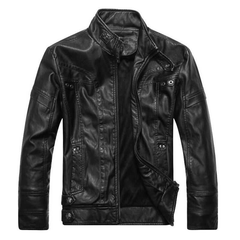 Herren Lederjacke im Pilotenblouson-Stil mit Stehkragen, Ziernähten und Mehrfach-Taschen Drune