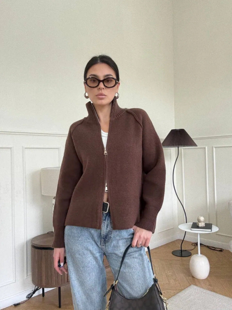 Damen Modische Strickjacke mit Reißverschluss Drune