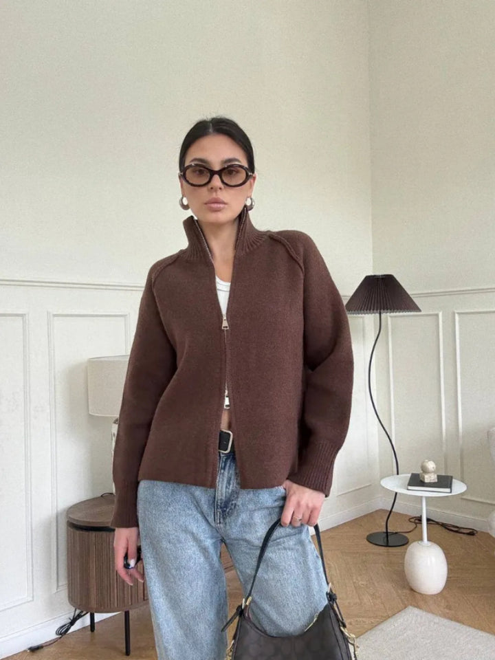 Damen Modische Strickjacke mit Reißverschluss Drune