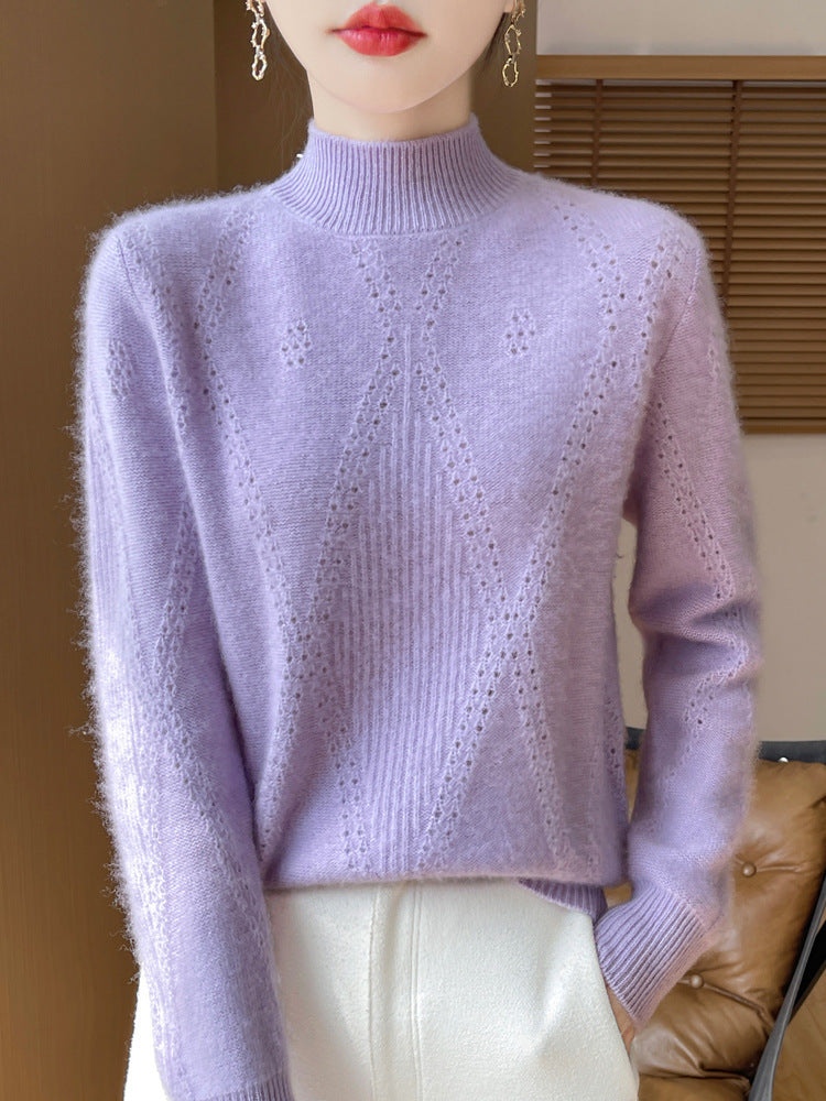 Damen Leichter Mockneck-Feinstrickpullover mit Ajour-Chevron und kaschmirweichem Finish Drune