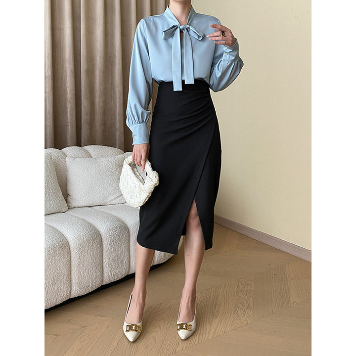 Damen figurbetontes Wickelkleid mit schickem Schlitz und eleganten Knopfdetails Drune