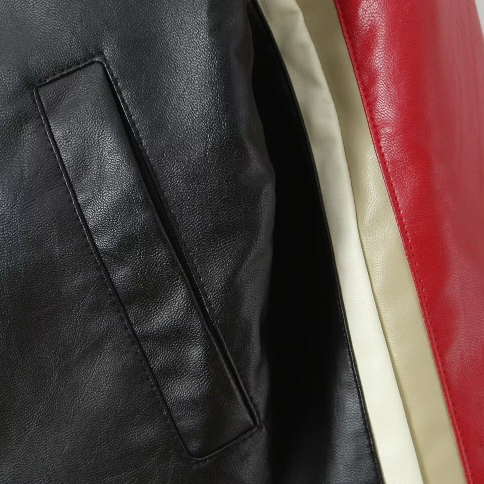 Damen Kunstlederjacke mit kontrastierenden Farbstreifen und Zipper-Details Drune