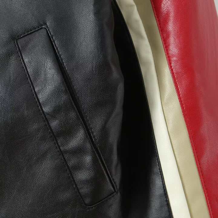 Damen Kunstlederjacke mit kontrastierenden Farbstreifen und Zipper-Details Drune