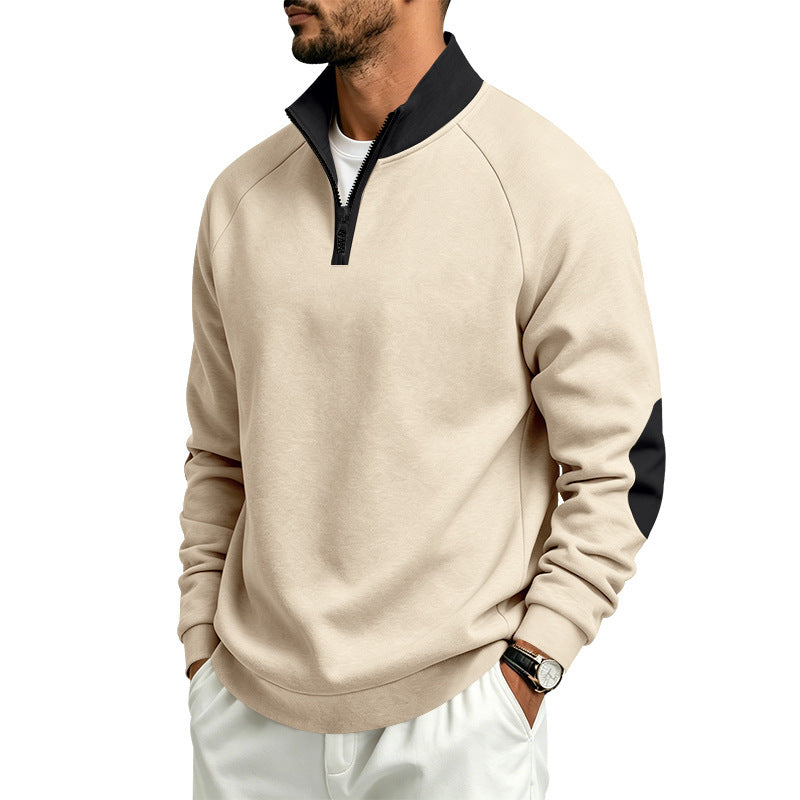 Herren Sweatshirt mit Halbreißverschluss, Kontrastkragen und Ellbogen-Patches Drune
