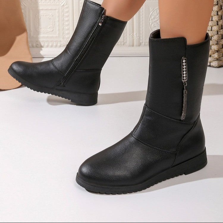 Damen modische Stiefel mit elegantem Reißverschluss und komfortabler Sohle Drune