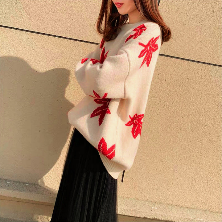 Damen Oversized Pullover mit Blattform Drune