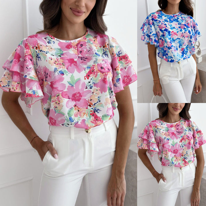 Damen Blusenshirt mit voluminösen Rüschenärmeln und floralem Design Drune