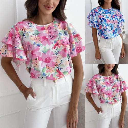 Damen Blusenshirt mit voluminösen Rüschenärmeln und floralem Design Drune