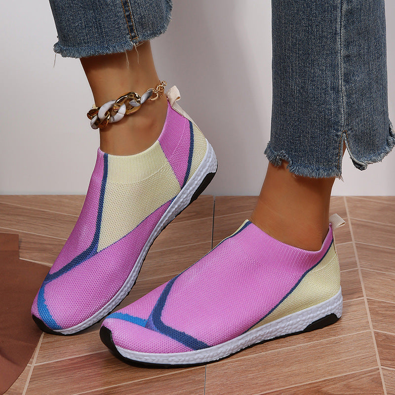 Damen Leichte Strick-Slipper-Sneaker ohne Schnürung mit atmungsaktivem Mesh und gedämpfter Plateausohle Drune