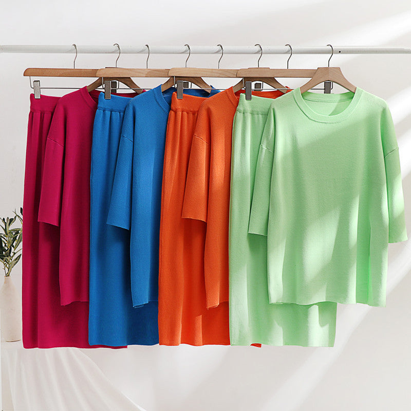 Damen stilvolles Strickset mit lässigem Schnitt und seitlichem Schlitz Drune