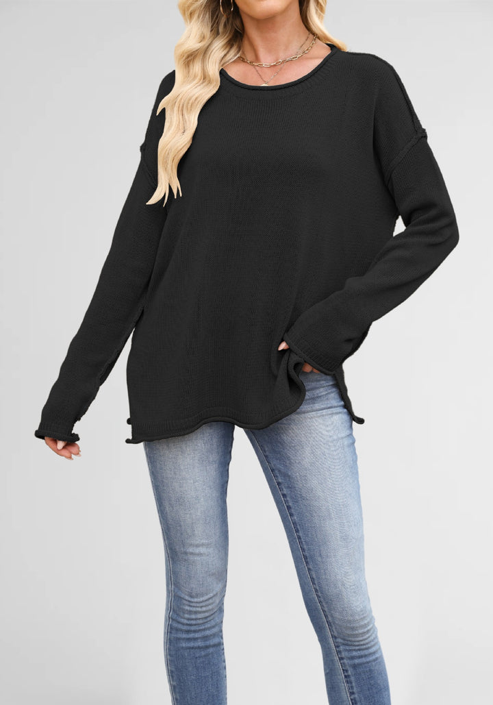 Damen gemütlicher Strickpullover mit weitem Schnitt Drune