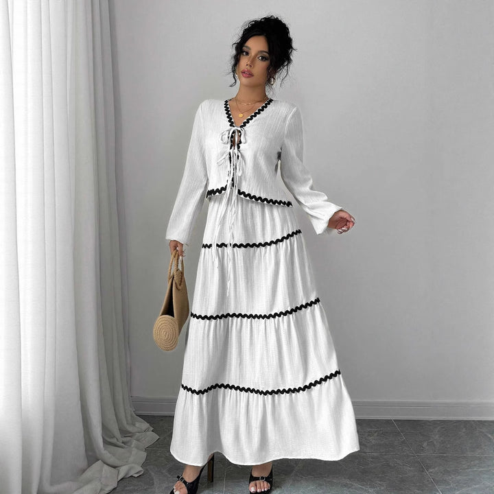 Damen Maxikleid mit Rüschen und Schnürung Drune