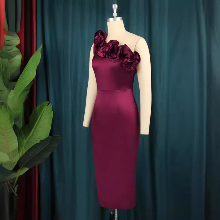Damen elegantes Abendkleid mit schulterfreiem Design und voluminösen Rüschen Drune