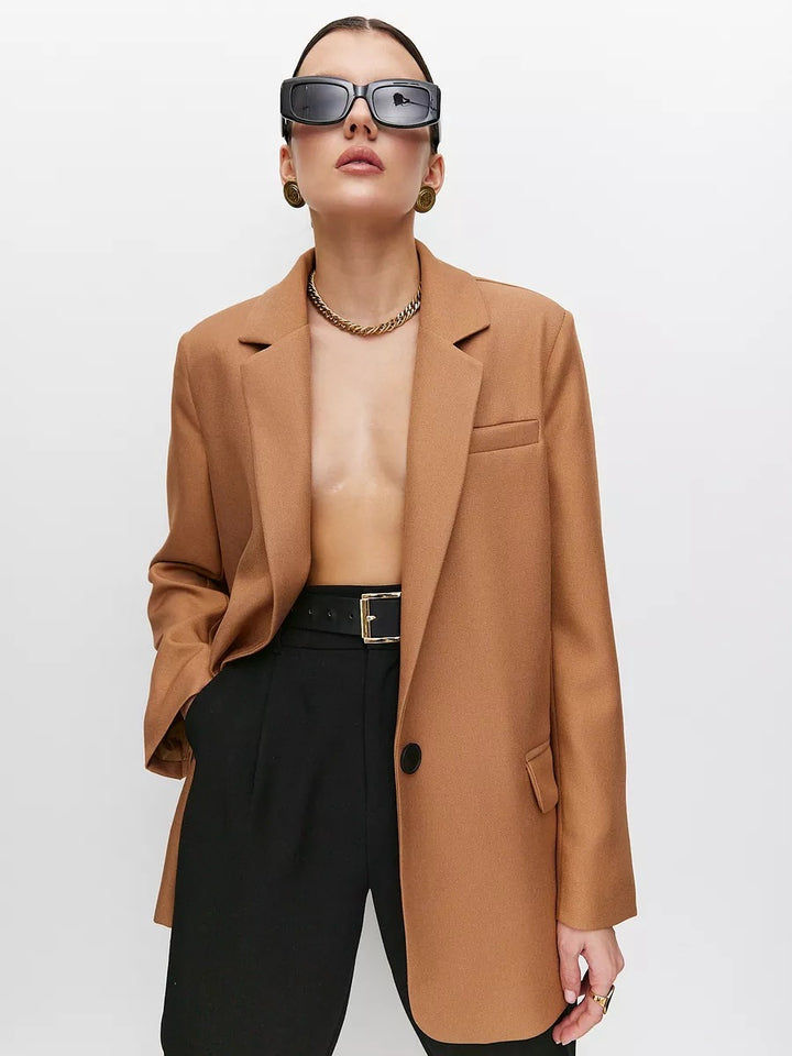 Damen eleganter Oversized Blazer mit feiner Textur und minimalistischer Knopfleiste Drune