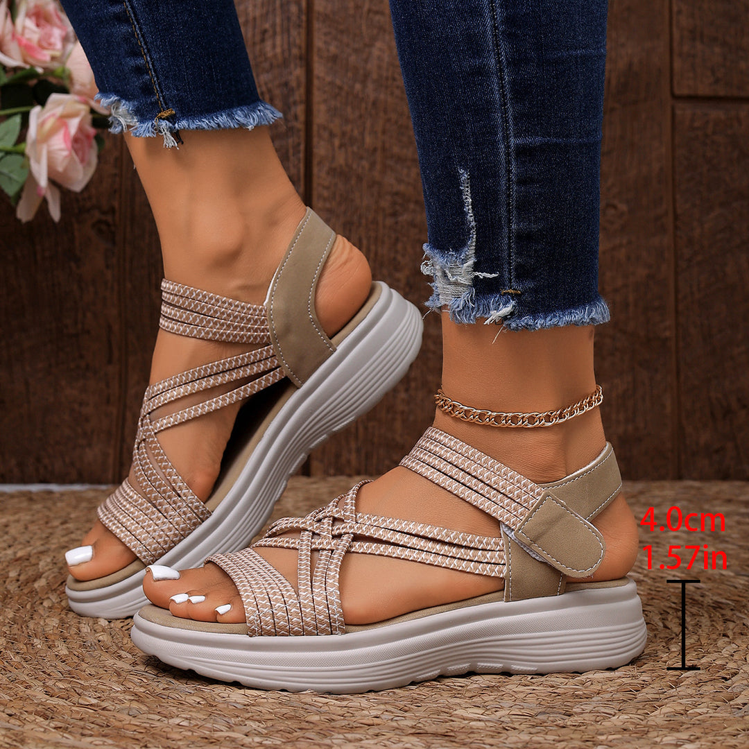 Damen Gepolsterte Plateau-Sandalen mit elastischen Flechtriemen und Klettverschluss Drune