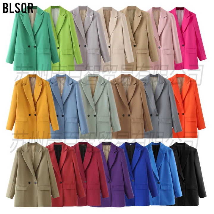 Damen Langer Oversize-Blazer mit markantem Revers, Pattentaschen und leichter Schulterpolsterung Drune