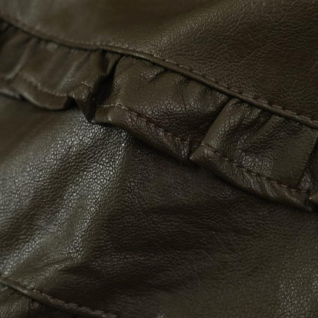 Damen Midirock aus beschichtetem Kunstleder mit elastischem Bund und doppellagigem Volantbesatz Drune