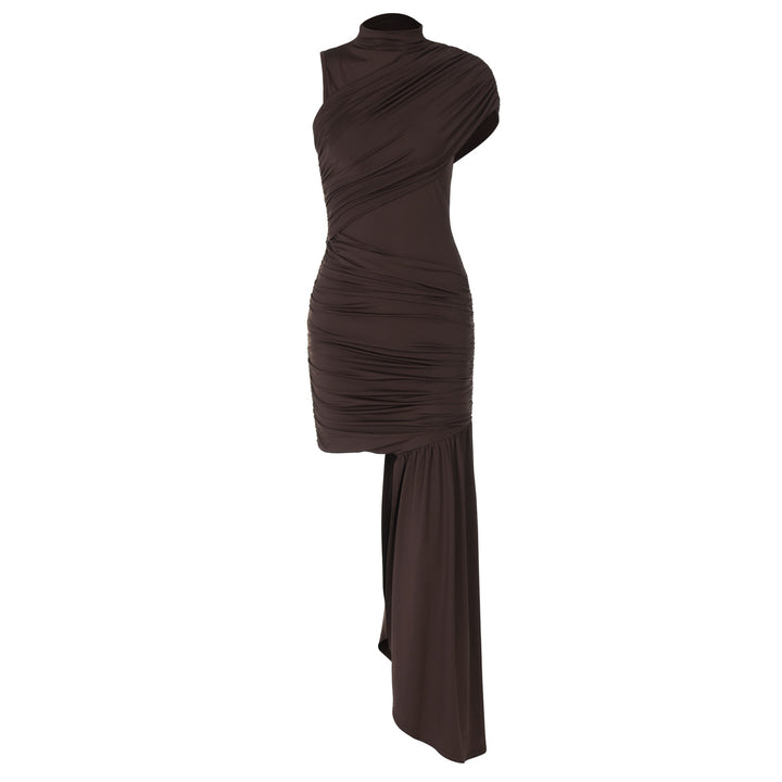 Damen Elegantes asymmetrisches Minikleid mit Drapierung und seitlichem Schlitz Drune