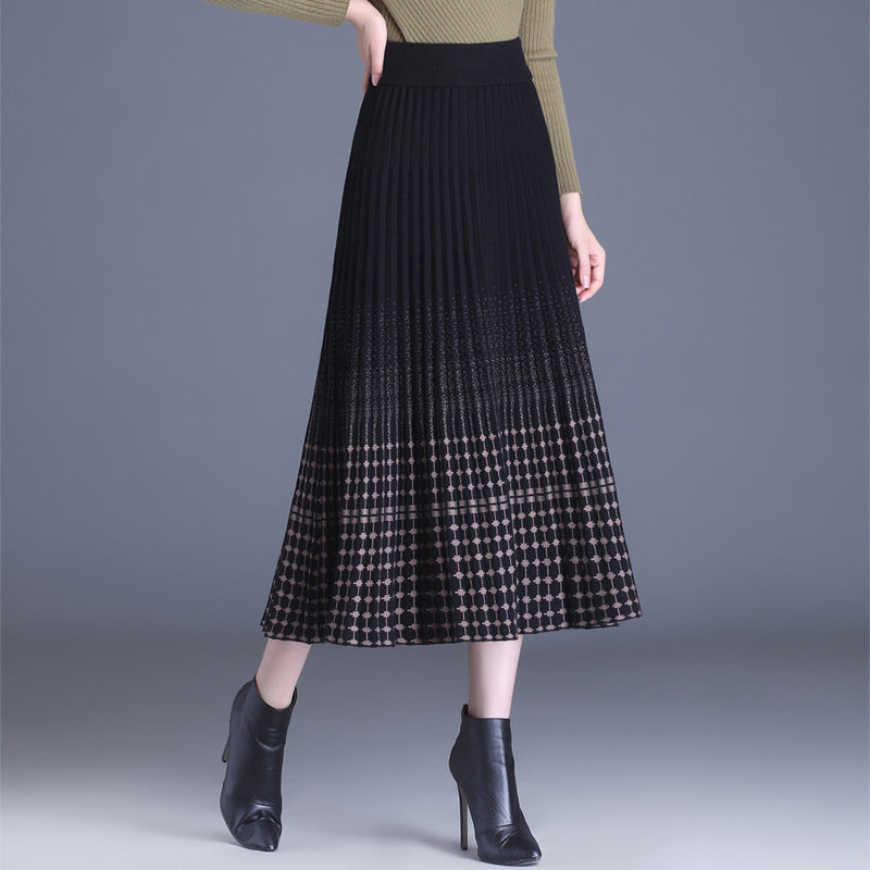 Damen Plissierter Maxirock mit eleganten Muster Drune