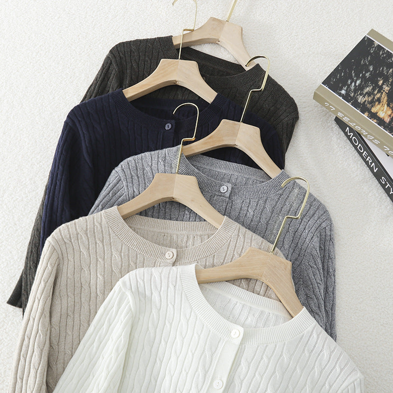 Damen Feiner Zopfmuster-Cardigan mit Rundhals und durchgehender Knopfleiste Drune