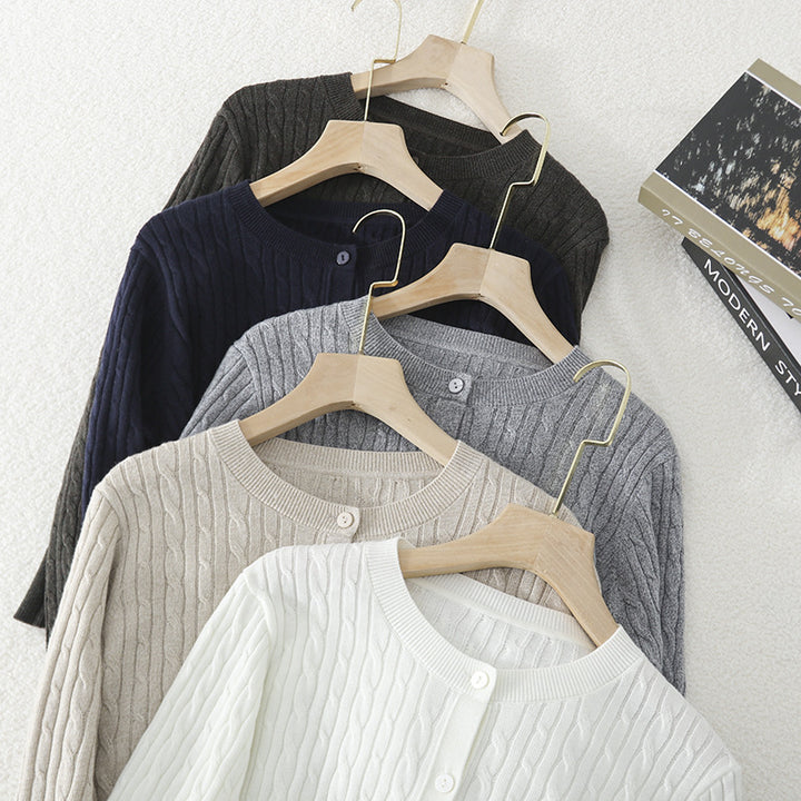 Damen Feiner Zopfmuster-Cardigan mit Rundhals und durchgehender Knopfleiste Drune