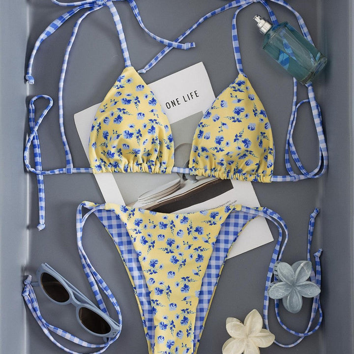 Damen Triangel-Bikini mit verspieltem Blütenmuster Drune