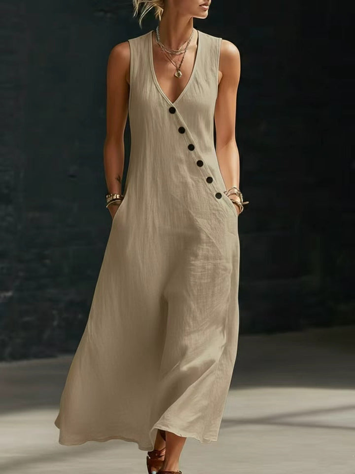 Damen Langarmkleid mit seitlichem Schlitz und Knopfdetails Drune