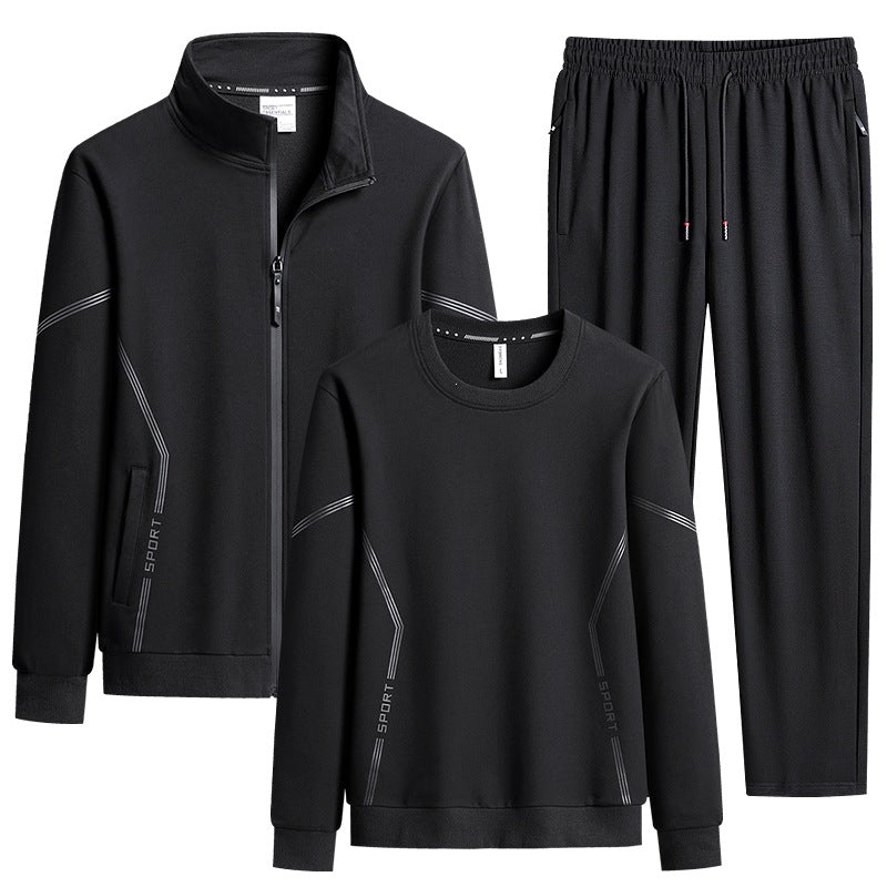 Herren Dreiteiliges Performance-Trainingsset mit Stehkragen-Zipjacke, Rundhals-Sweater & tapered Jogginghose Drune