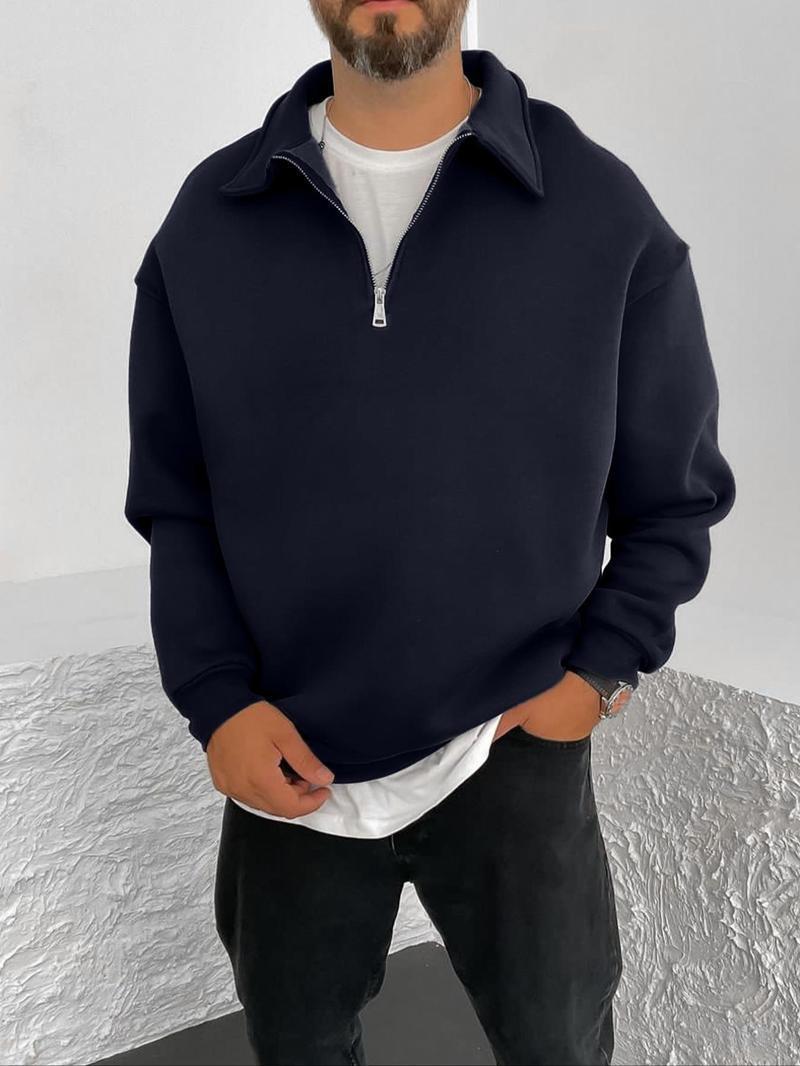 Herren Oversize Halbzip-Sweatshirt mit aufgestelltem Kragen Drune