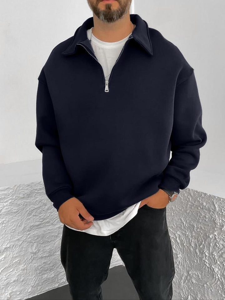 Herren Oversize Halbzip-Sweatshirt mit aufgestelltem Kragen Drune