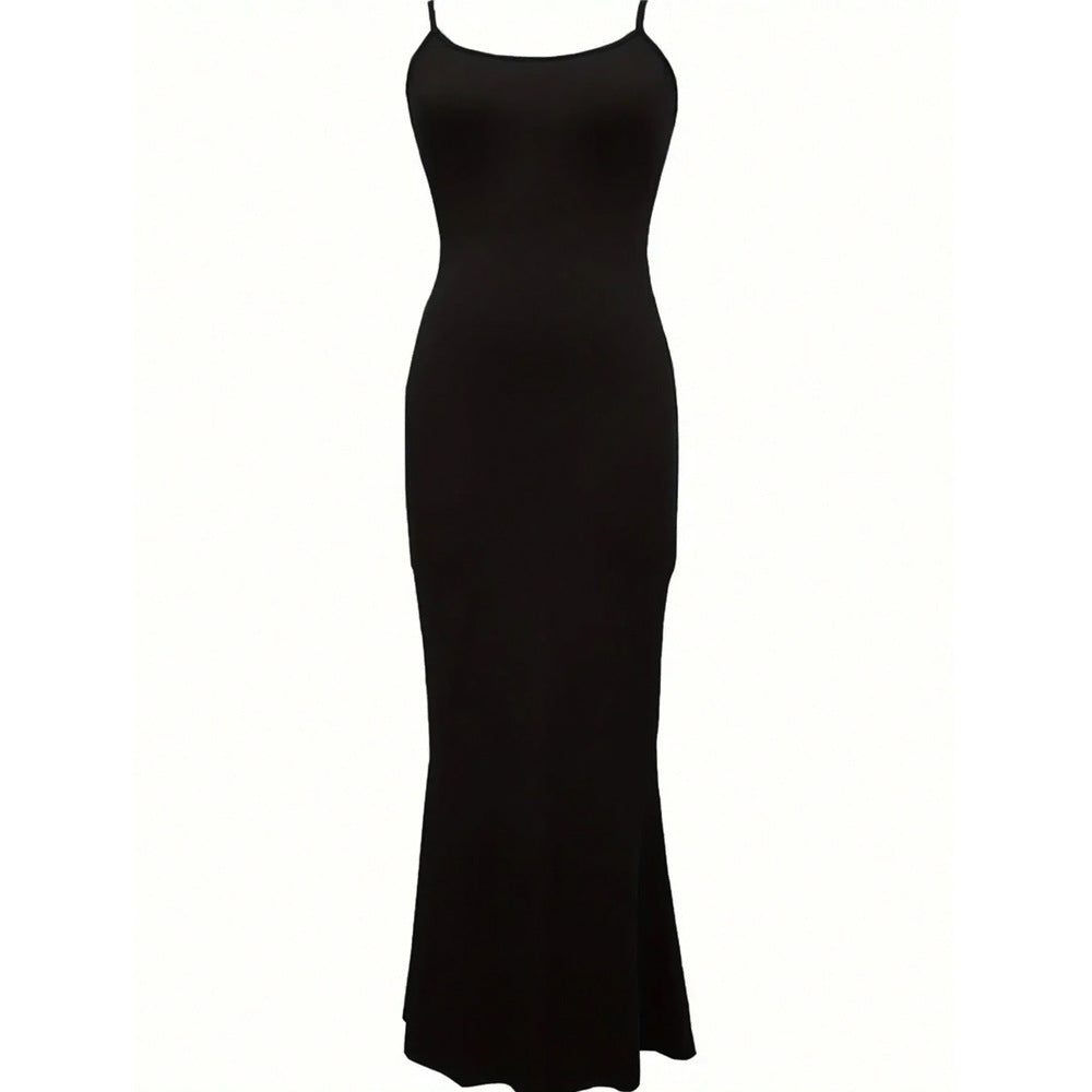 Damen elegantes Maxikleid mit schmalen Spaghettiträgern und fließendem Schnitt Drune