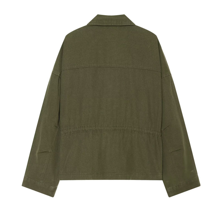 Damen Kurzer Utility‑Blouson mit Frontreißverschluss, Pattentaschen und Taillenraffung Drune