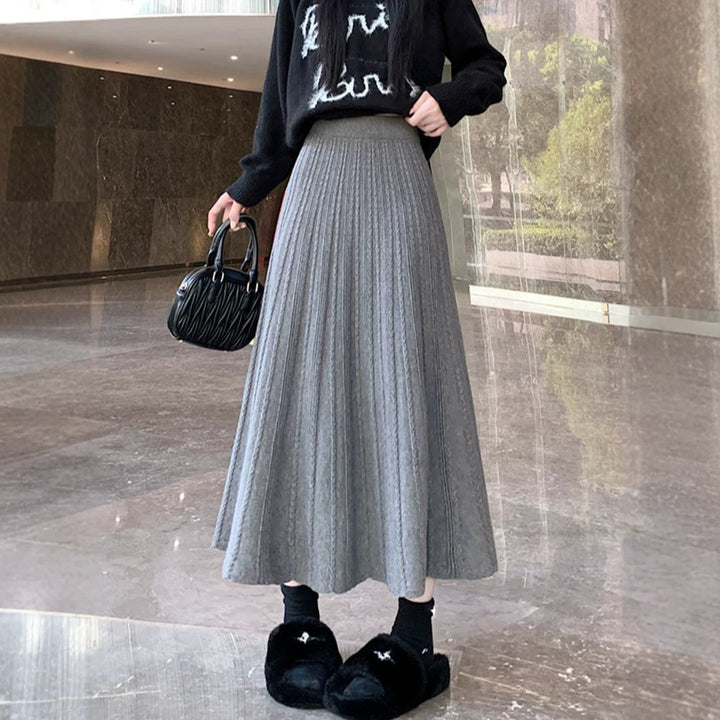 Damen Plissierter Maxirock mit feinem Wellenmuster Drune