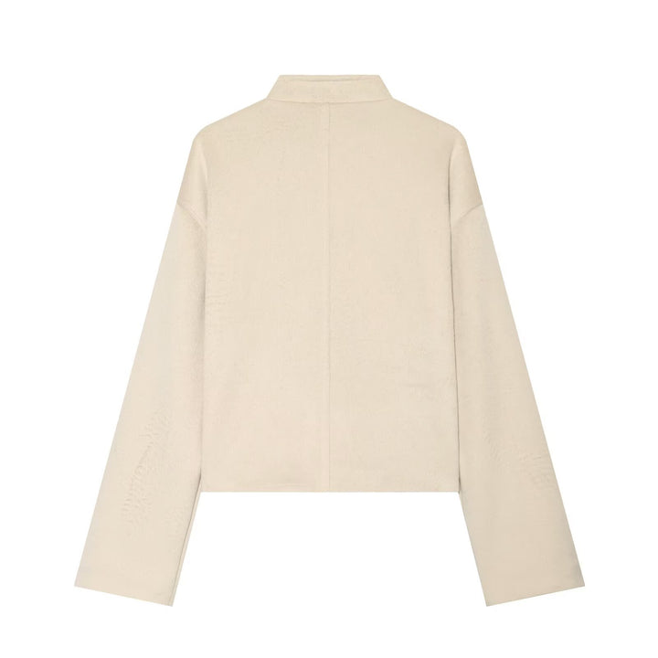 Damen Kurze Teddyjacke mit Mandarinkragen und dekorativen Knotenverschlüssen Drune