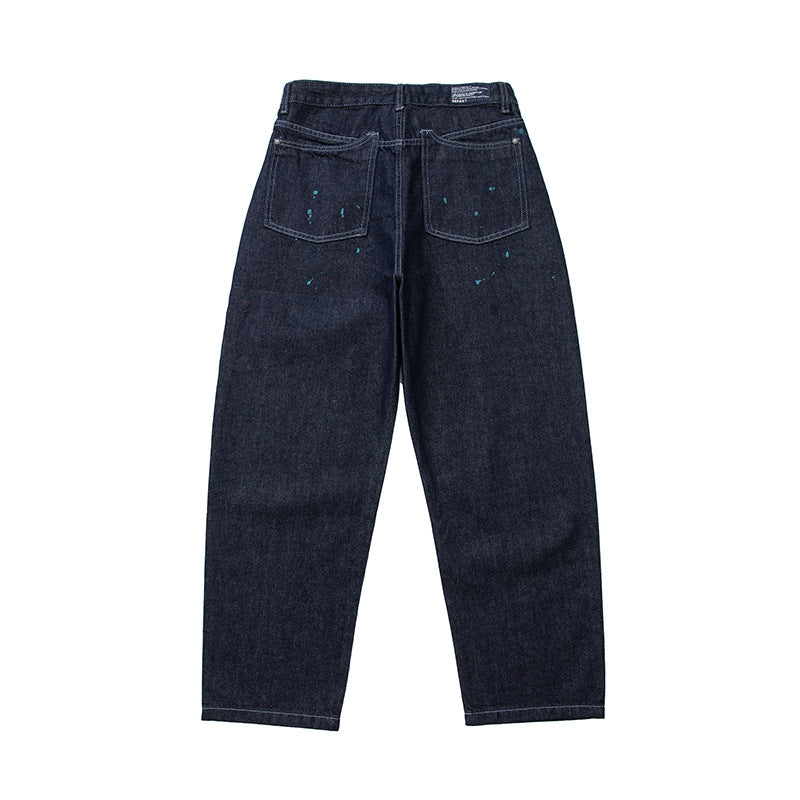 Herren Relaxed-Tapered Denimhose mit Farbklecks-Detail und hohem Bund Drune