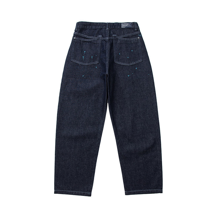 Herren Relaxed-Tapered Denimhose mit Farbklecks-Detail und hohem Bund Drune