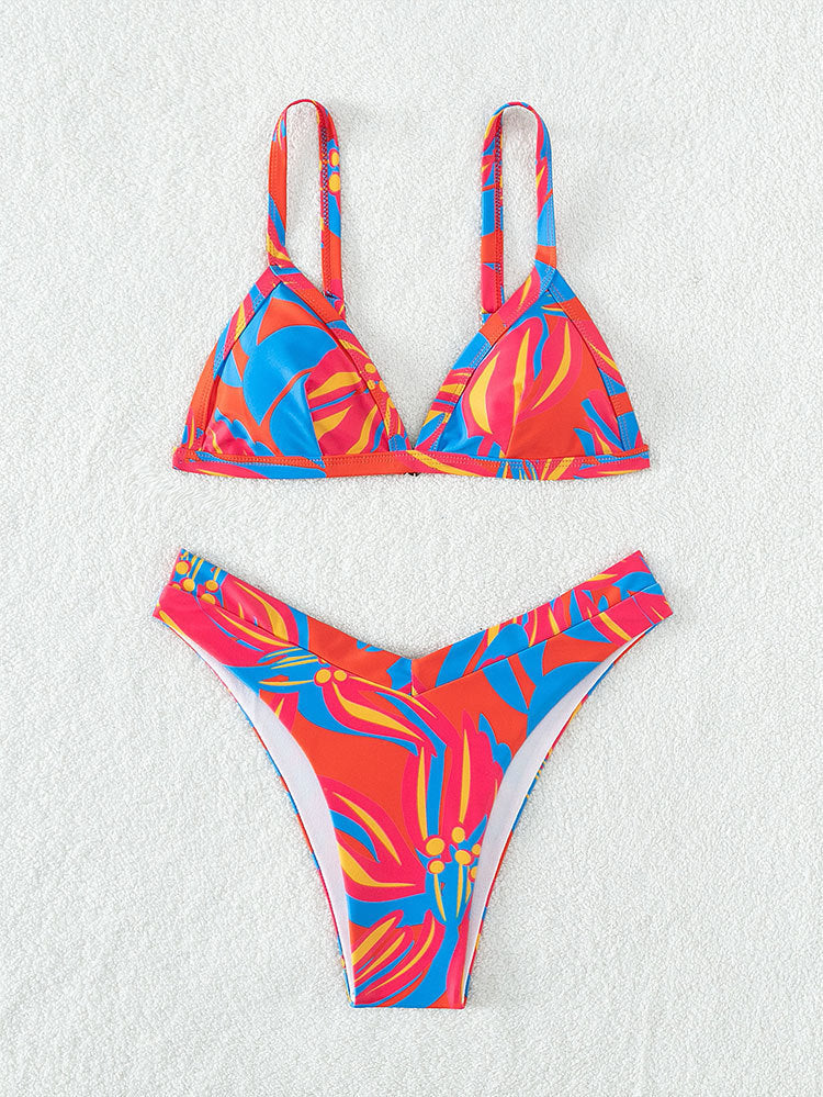 Damen Triangel-Bikini mit floralem Muster und hochgeschnittenen Höschen Drune