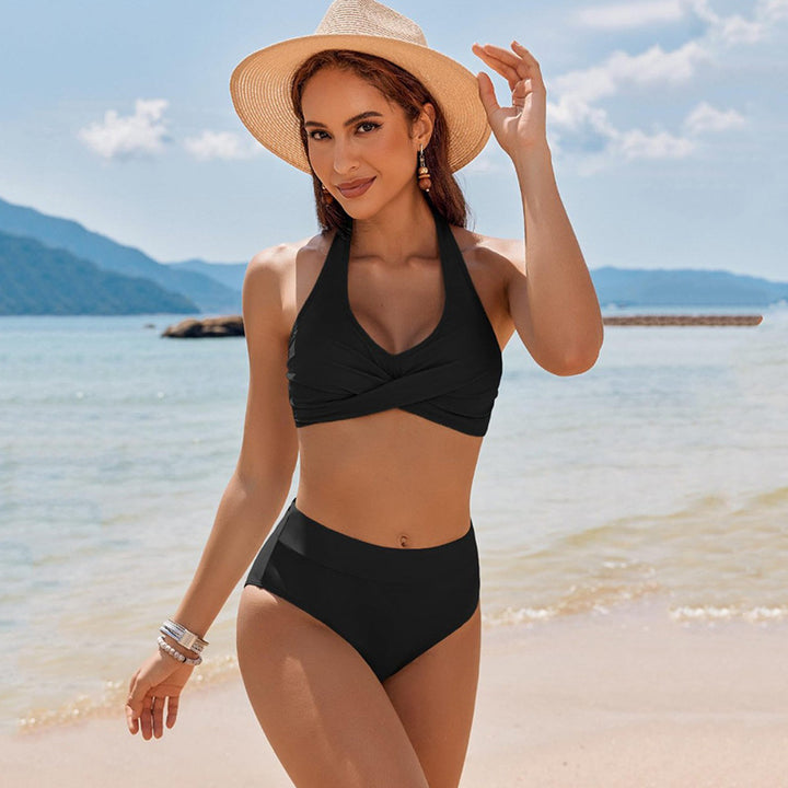 Damen Hochgeschnittener Bikini mit gekreuztem Oberteil Drune