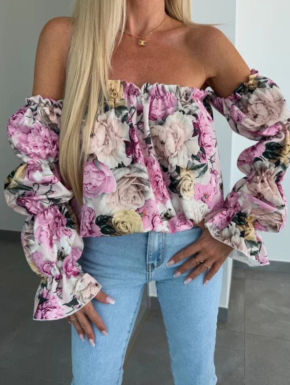 Damen Bluse mit schulterfreiem Schnitt und Volantärmeln Drune