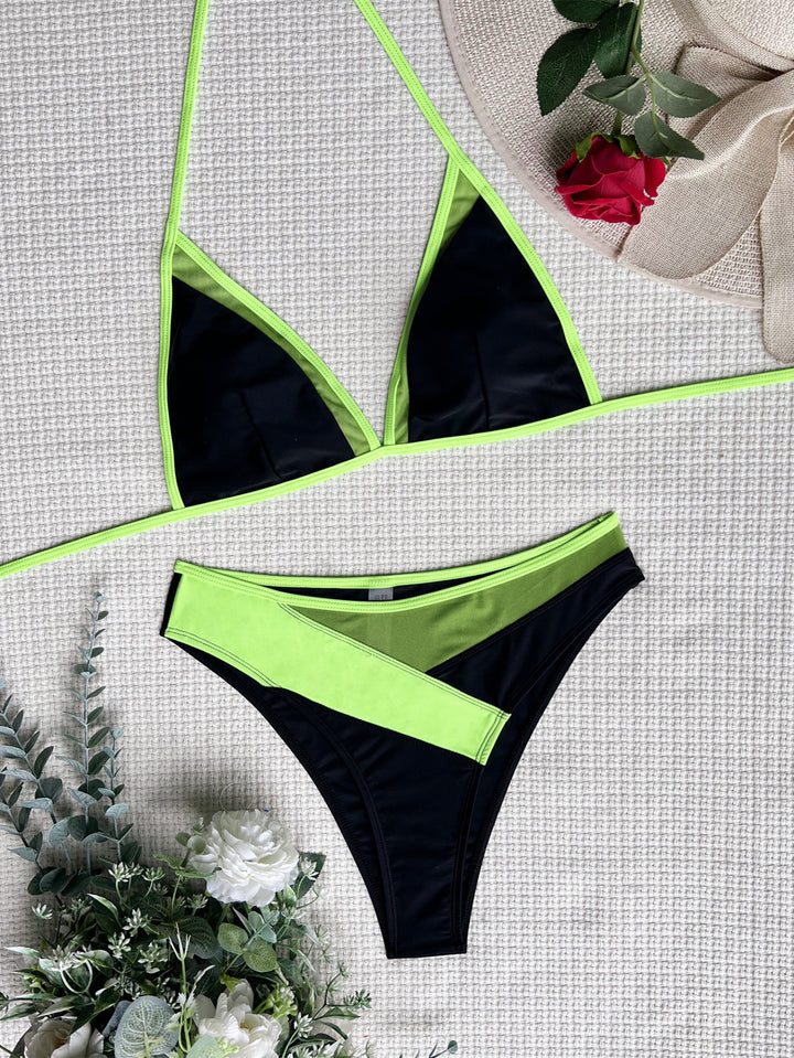 Damen Hoch geschnittener Bikini mit elegantem Farbkontrast Drune