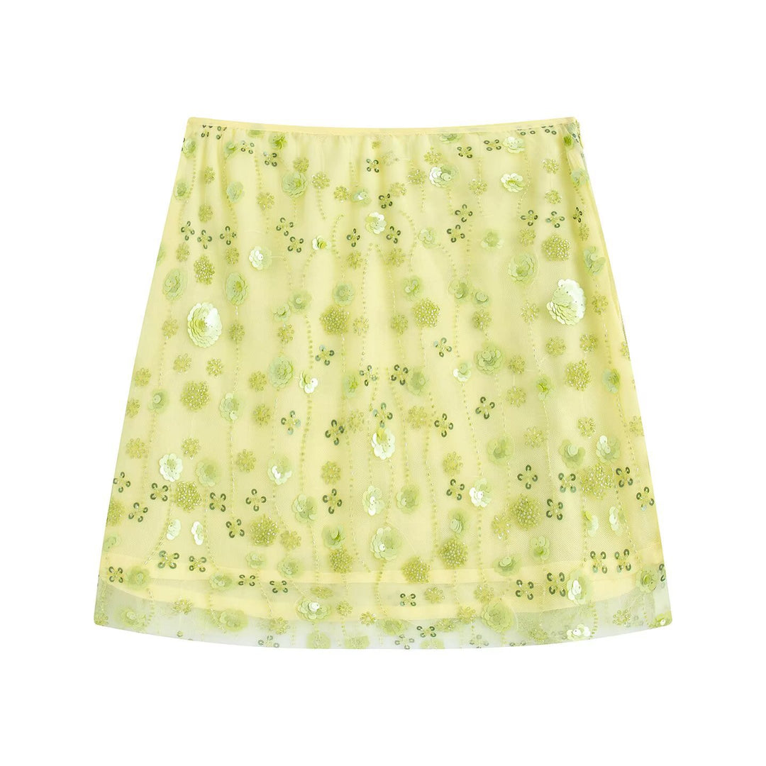Damen Minirock mit funkelnden Pailletten und floralem Design Drune