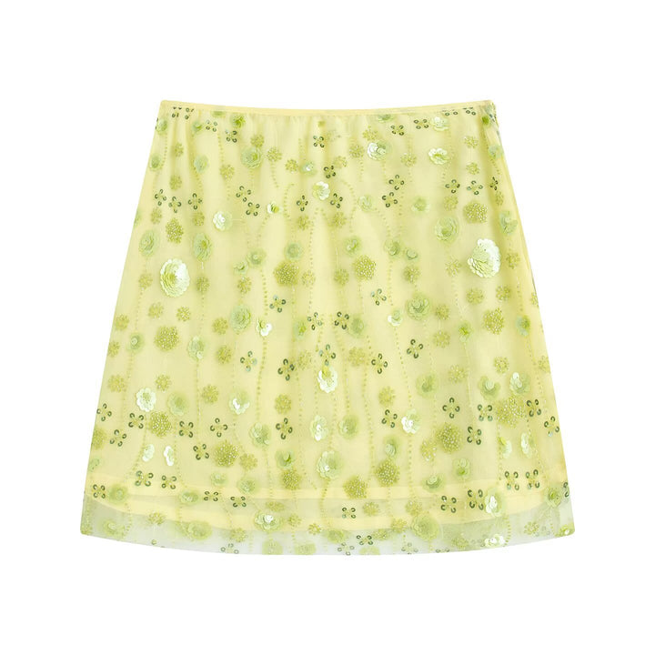 Damen Minirock mit funkelnden Pailletten und floralem Design Drune
