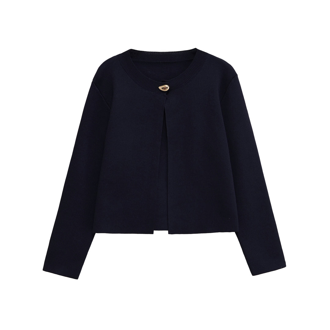 Damen elegante Strickjacke mit dekorativem Knopf Drune