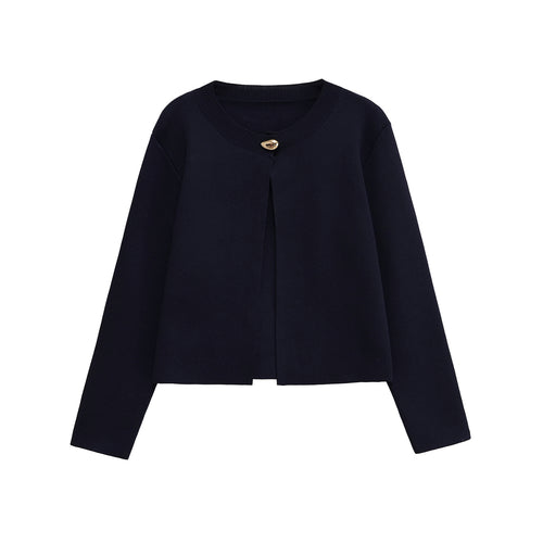 Damen elegante Strickjacke mit dekorativem Knopf Drune