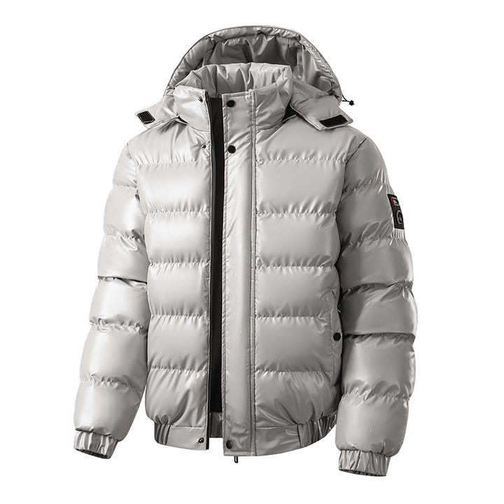 Herren Glänzende wattierte Pufferjacke mit Kapuze, wasserabweisender Hülle & Stehkragen Drune
